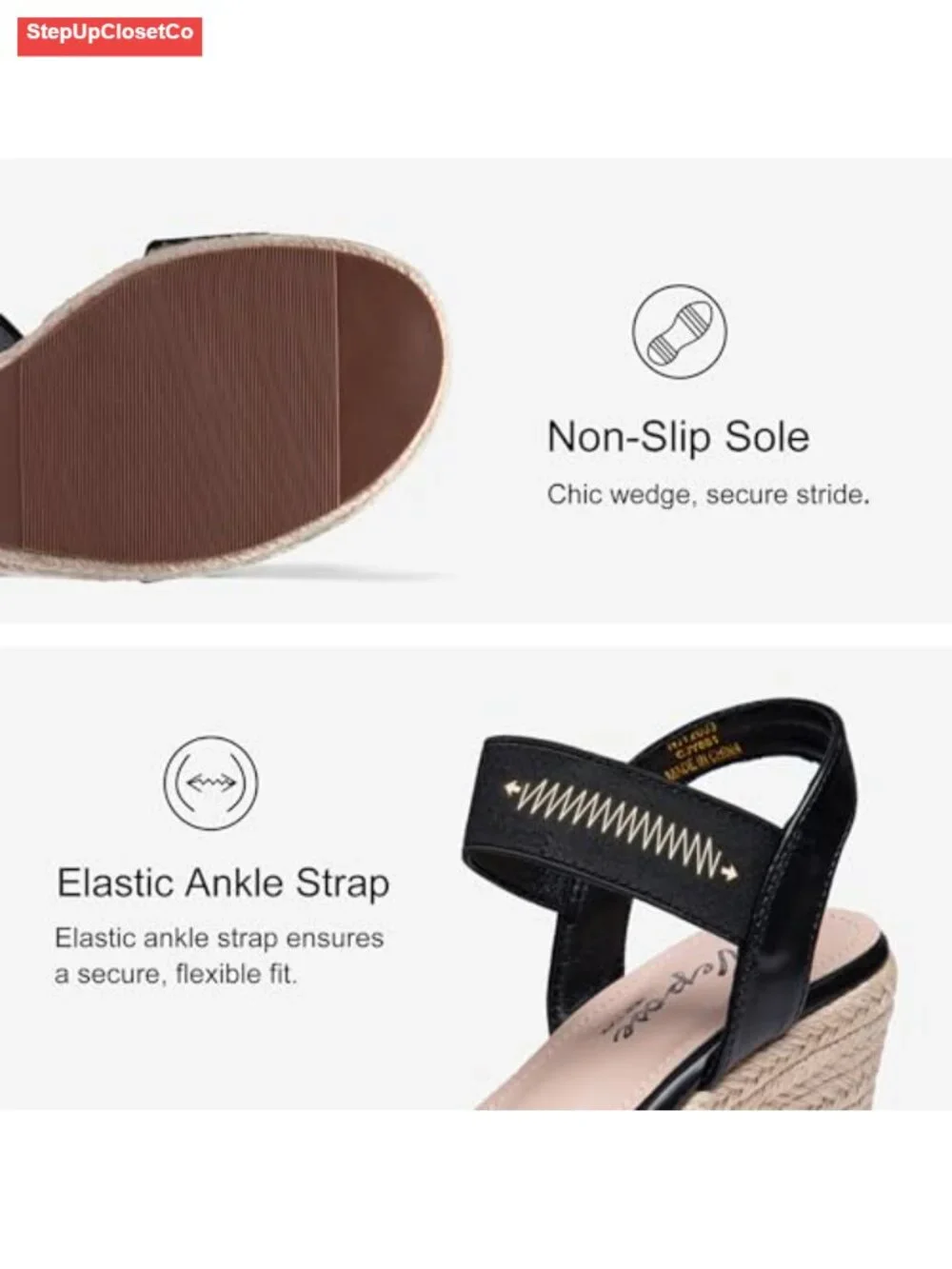 Open Toe Espadrille Wedge Sandals with Ankle Strap, Platform Strappy Wedge